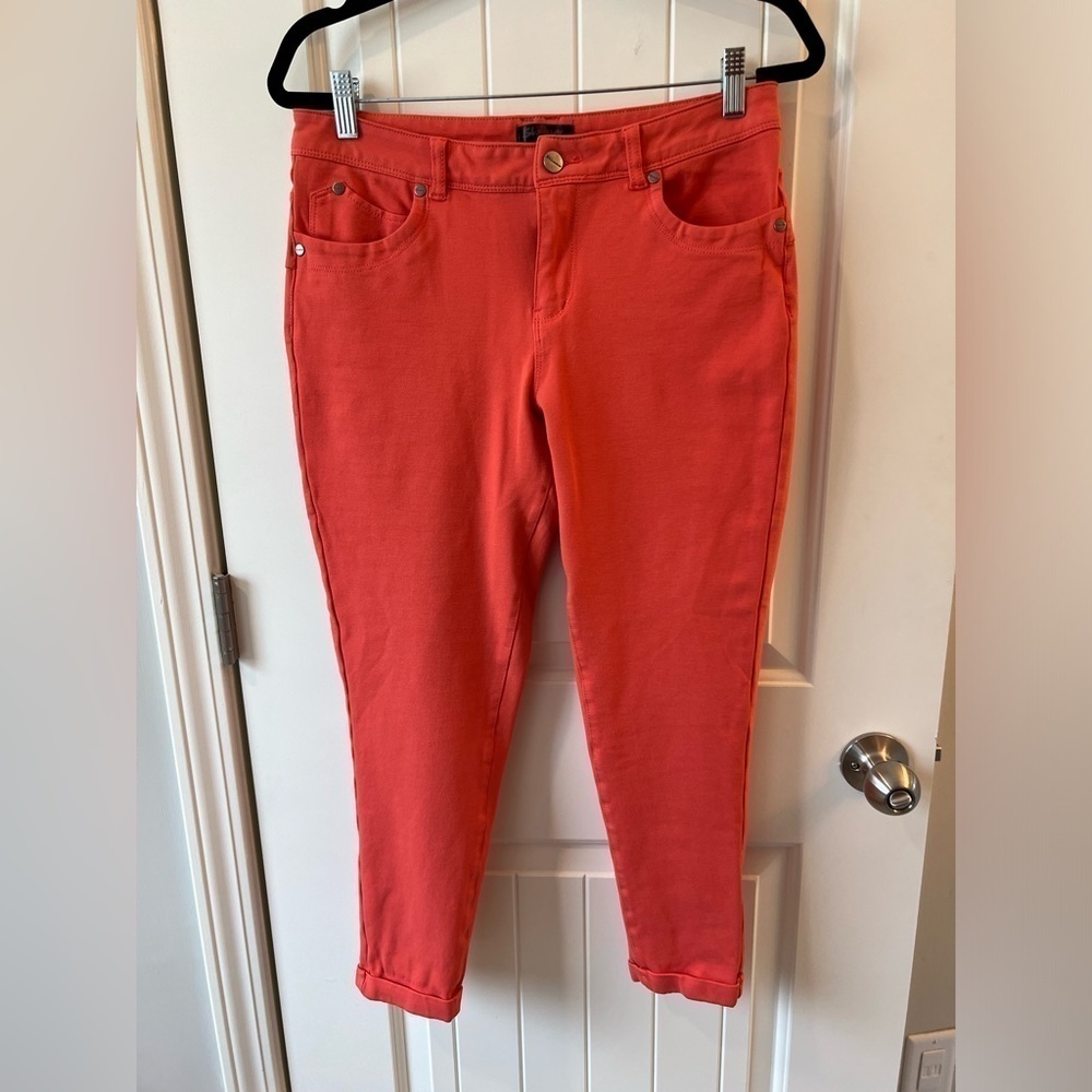 Shinestar Coral Orange Skinny Cropped Stretch‎ Pants Plus Size 1X HP964ZSK
